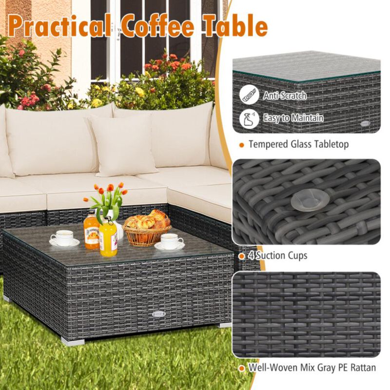 Hivvago 7 Pieces Patio Rattan Furniture Set with Sectional Sofa Cushioned