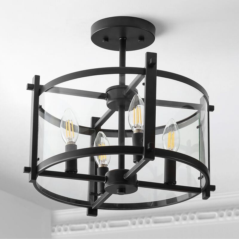 Hampdon Iron/Glass Modern Drum LED Flush Mount