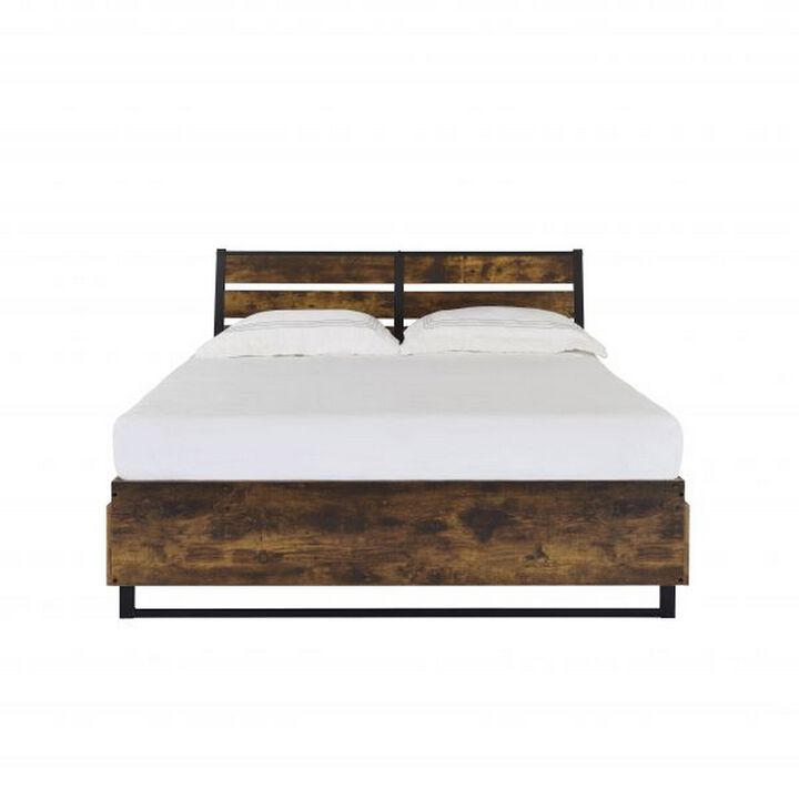 Eastern King Bed with 6 Drawers and Metal Slats, Brown and Black - Benzara