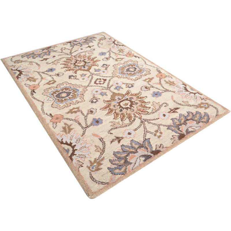 RUGSOTIC CARPETS HAND TUFTED WOOL ECO-FRIENDLY AREA RUGS  - 8'x11', Rectangle Shape, Cream, Floral Modern Design, High Pile Thick Handmade Anti Skid Area Rugs for Living Room, Bed Room (K00714)