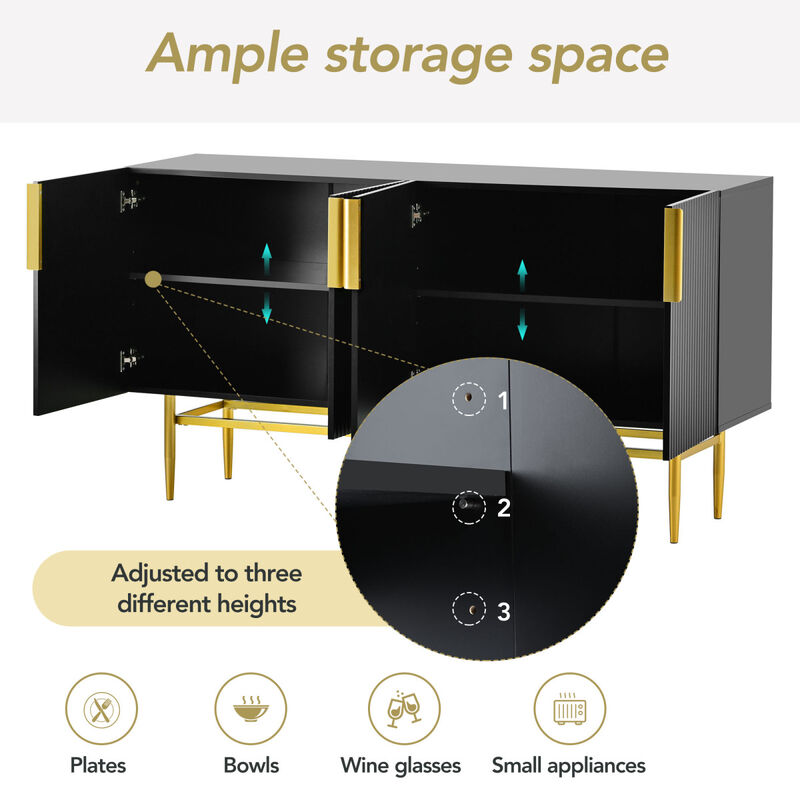 Modern Elegant 4-Door Sideboard Metal Handle Buffet Cabinet For Dining Room, Living Room