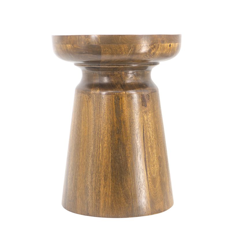 Benjara 18 Inch Side Accent Table, Round Mango Wood Top, Cone Base, Brown Finish