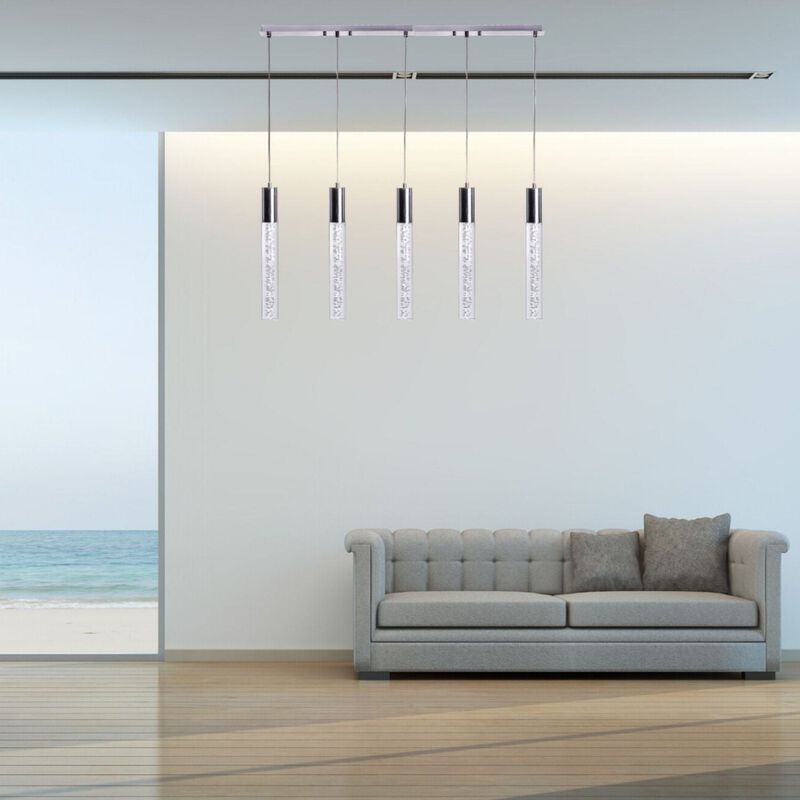 Sparkling Night Chandelier Chrome Metal and Acrylic 5 LED Light Dimmable
