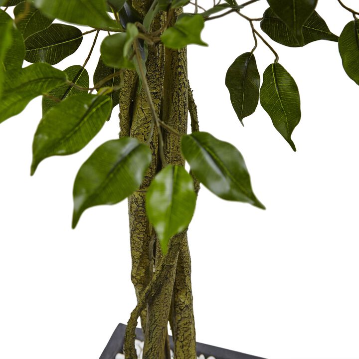 Hivvago 6.5 Feet Ficus Tree with Slate Planter UV Resistant (Indoor Outdoor)