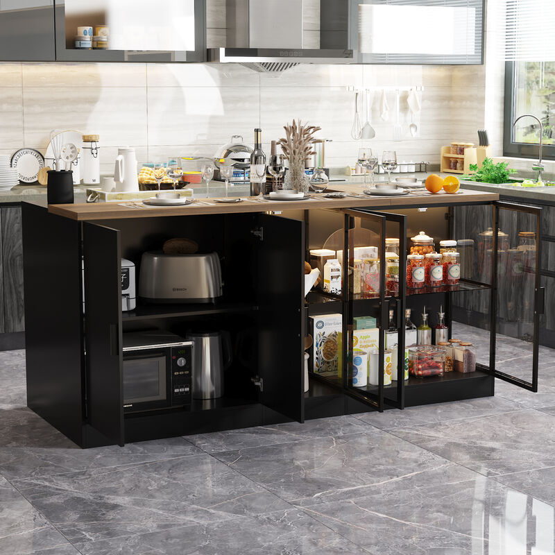 FUFU&GAGA Black Mdf Base with Mdf Top Kitchen Island (36.6-in x 77.6-in x 30.3-in),Black