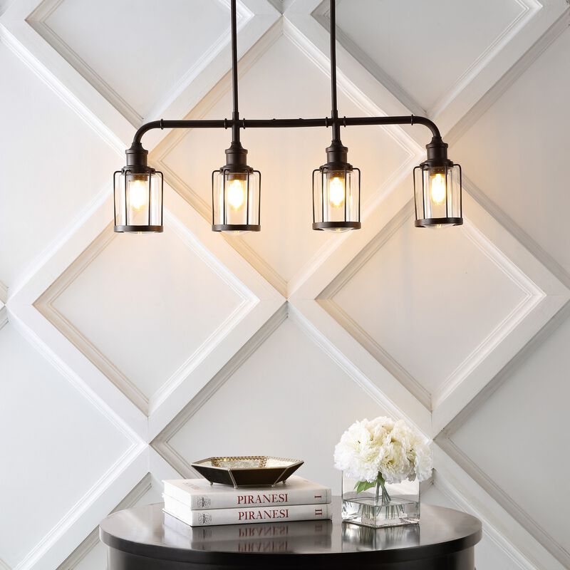 Abbott 4-Light Farmhouse Industrial Iron/Glass Linear LED Pendant