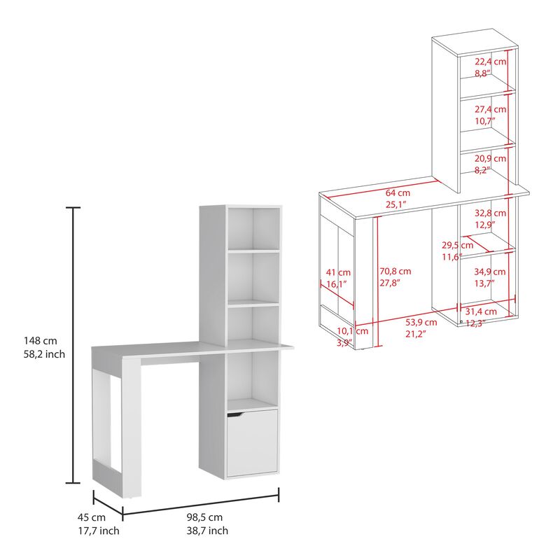 Iowa Computer Desk with 1-Cabinet and 4-Tier Bookcase -Black