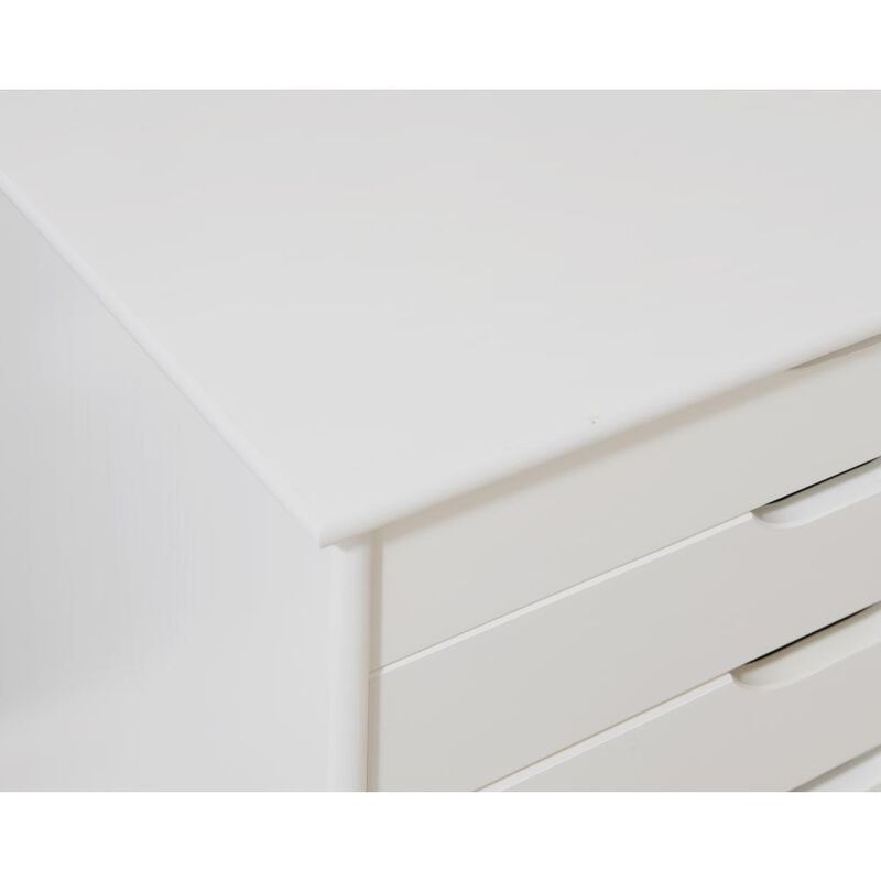 Linon Cary Six Drawer Wide Roll Cart, White Wash