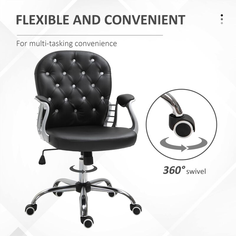 Black Office Chic: Tufted Backrest Adjustable Swivel Task Chair