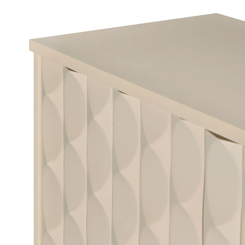 Clihome Modern 4-door Sideboard with Convex Pattern Doors and 2 Silver Handle for Living Room, Dining Room, Kitchen (Almond)