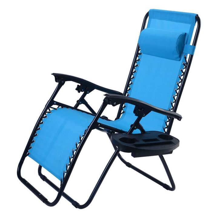 Hivvago Set of 2 Blue Folding Outdoor Zero Gravity Lounge Chair Recliner