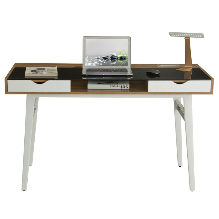 Compact Computer Desk With Multiple Storage, Walnut