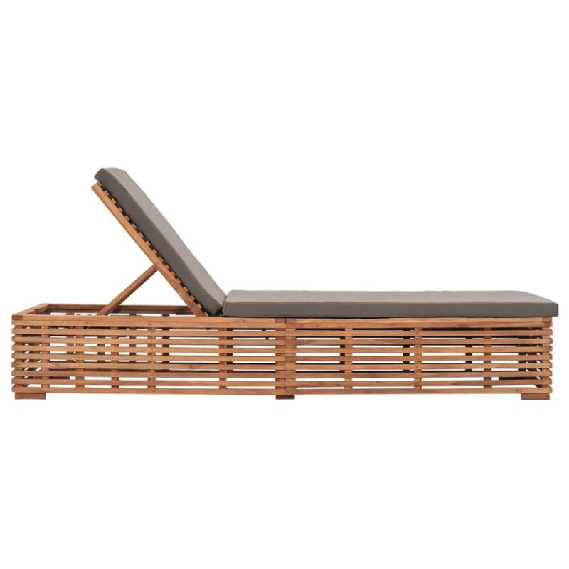 vidaXL Teak Wood Sun Lounger with Adjustable Backrest and Comfortable Dark Gray Cushion, Weather Resistant Outdoor Patio Furniture