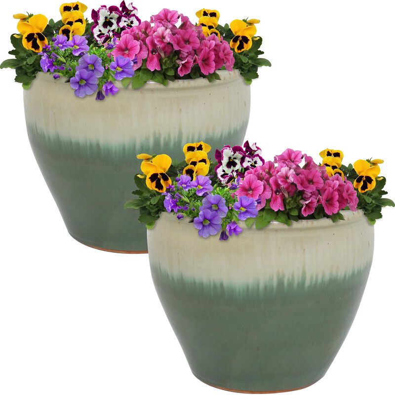 Sunnydaze Chalet Glazed Ceramic Planter - Set of 2