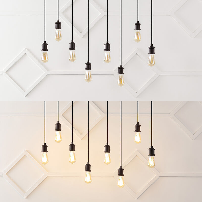 Rhys 8-Light Vintage Industrial Driftwood Iron LED Linear Chandelier with Height Adjustable Bulbs