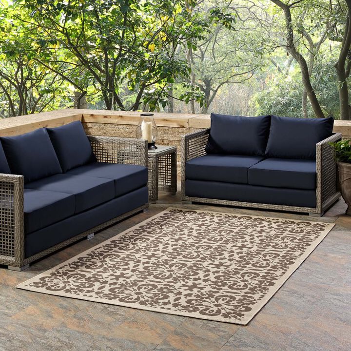 Ariana Vintage Floral Trellis 5x8 Indoor and Outdoor Area Rug - Light and Dark Beige