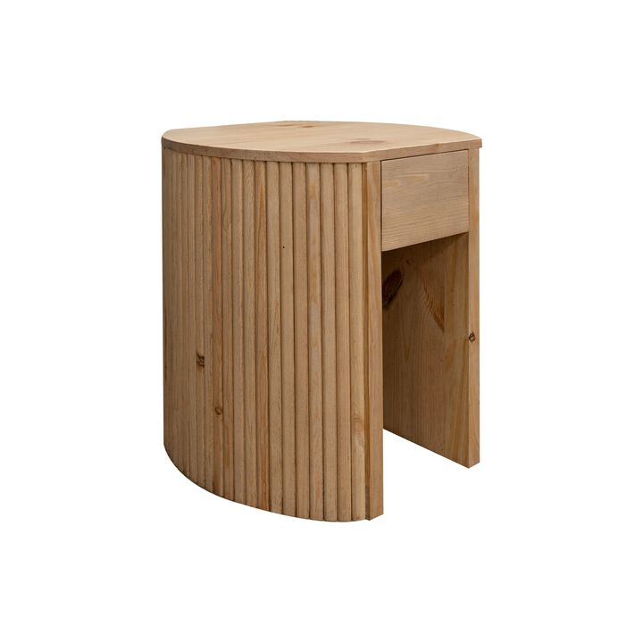 Izya 20 Inch Chairside End Table, Drawer, Intricate Ribbed Column, Brown - Benzara