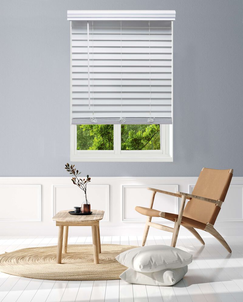 Linen Avenue Custom Cordless Faux Wood Blind White, Partial Inside Mount