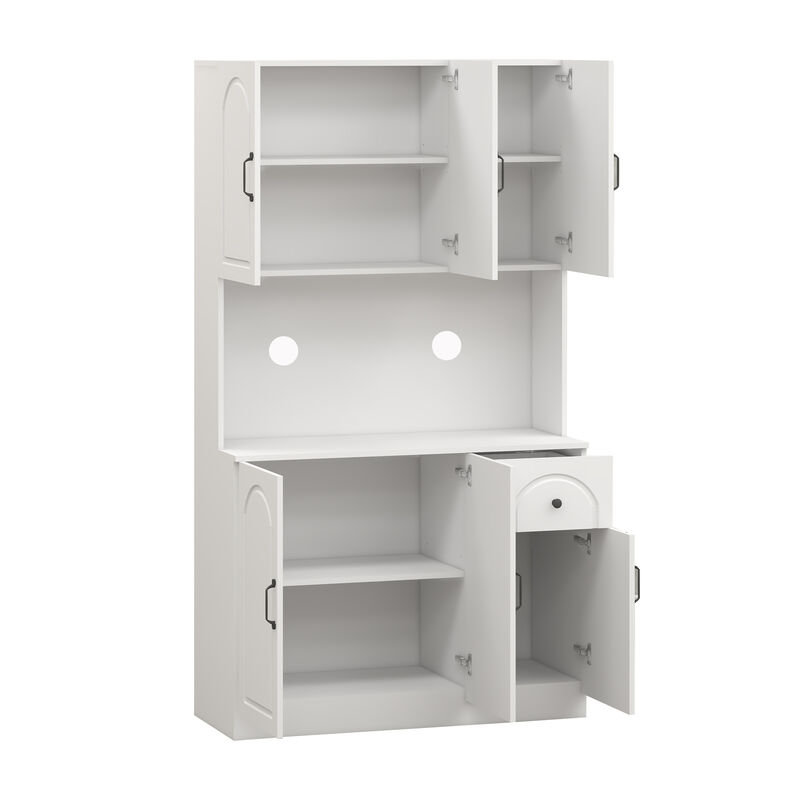 White Wood 39.76 in. Pantry Cabinet with Microwave Oven Countertop