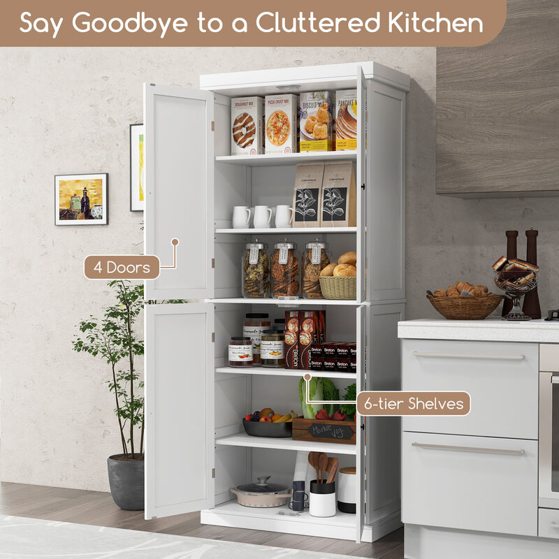 72.5" Tall Buffet Cabinet with 6-Tier Shelves and 4 Doors