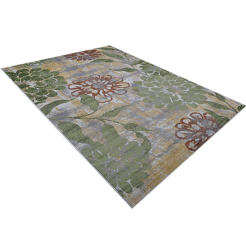 RUGSOTIC CARPETS MACHINE MADE HEATSET POLYPROPYLENE AREA RUGS  - 10'x13', Rectangle Shape, Beige Green Color, Floral Modern Design, Midium Pile Machine Made Area Rugs (M00024)