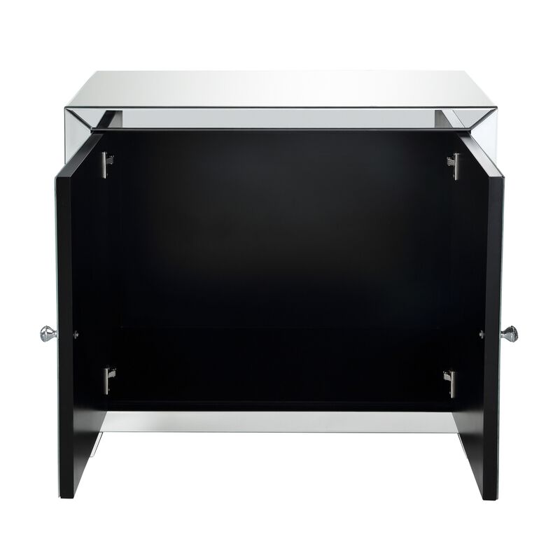 Storage Cabinet with Mirror Trim and X Shape Design, Silver-Benzara
