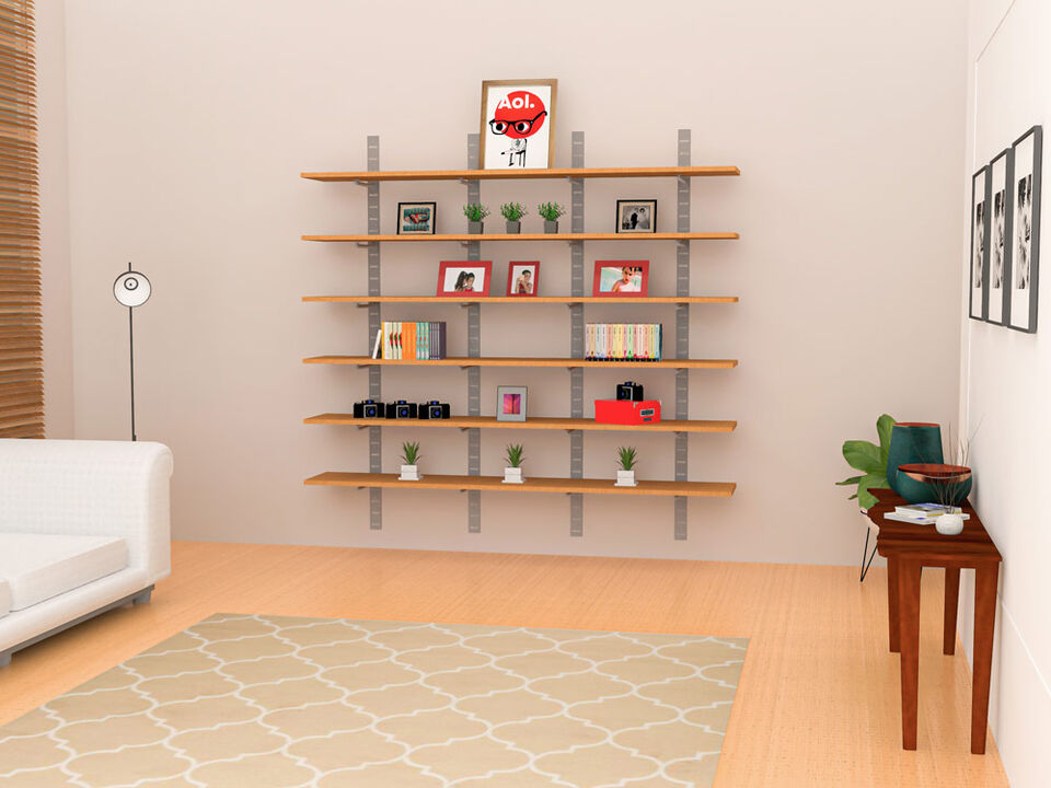 Trendy  Living Room Shelving System 91" High with  12 Wood Shelves 36" or 48" Length 10"-12" Width- Shelves Sold Separately