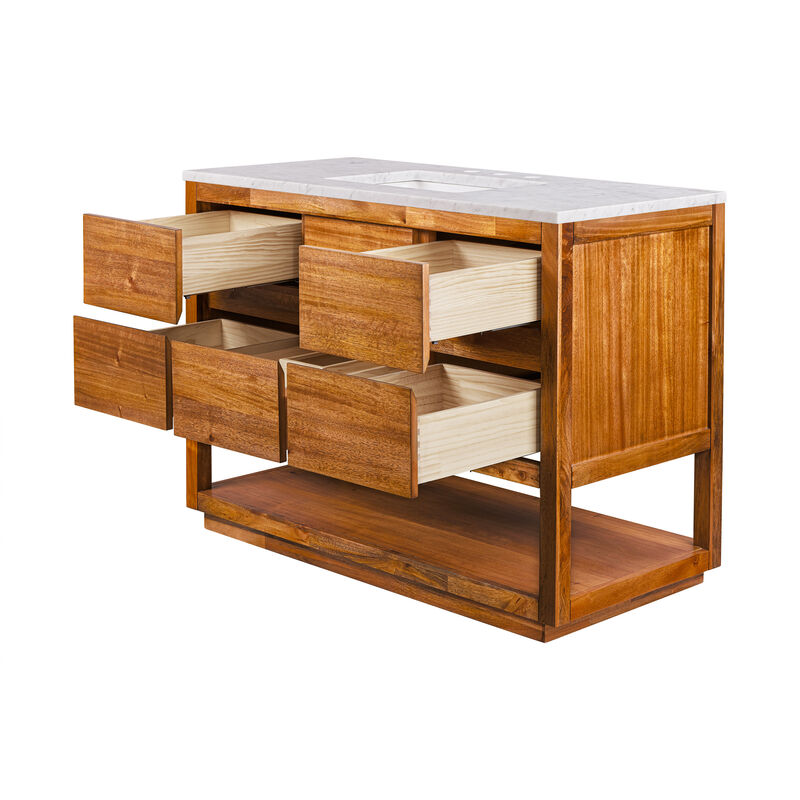 Oakman 48 In. Single Sink Carrara White Marble Countertop Bath Vanity in Mango Wood with Chrome Faucet