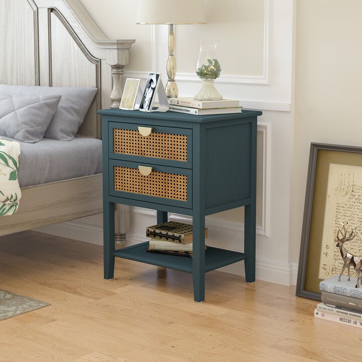 MONDAWE Nightstands with 2 Drawers, Rattan Night Stand Bedside Table End Table Standing Storage Cabinet for Entryway, Living Room, Bedroom