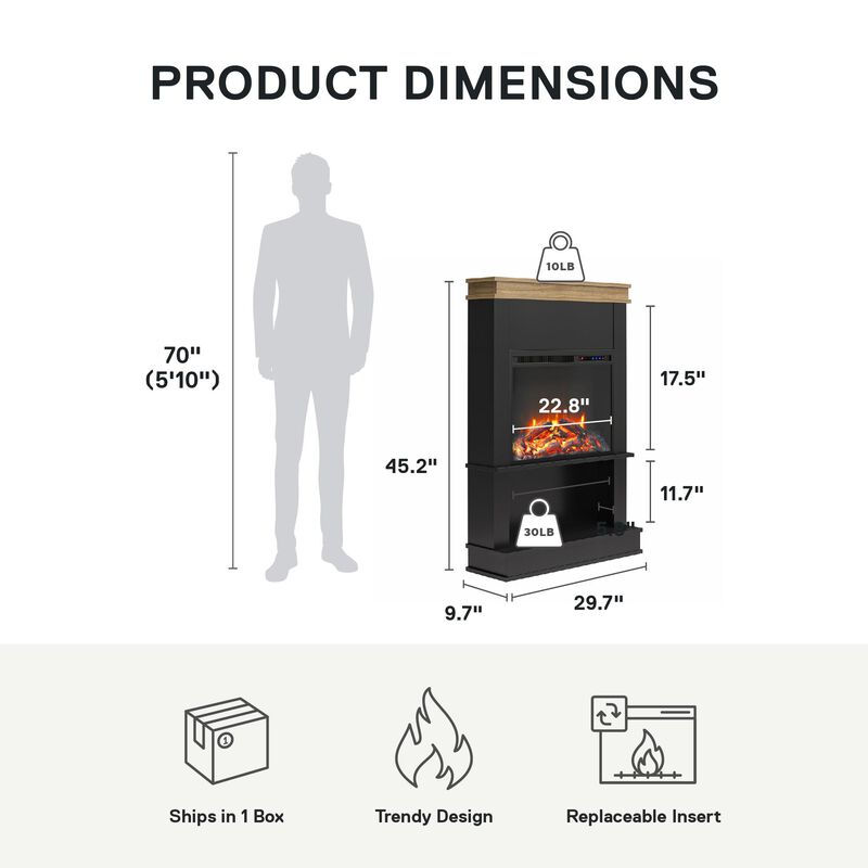 Ameriwood Home Mateo Electric Fireplace Space Heater with Mantel and Open Shelf