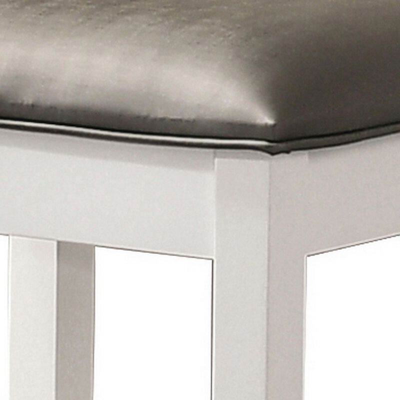 Felicity 16 Inch Upholstered Vanity Stool, Padded Seat, Glossy White - Benzara