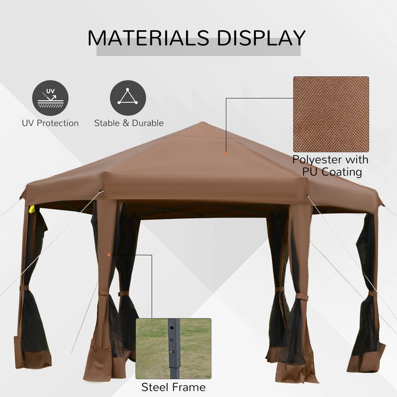 Brown Event Tent: 13x13 Hexagonal Pop Up Canopy with Adjustable Height