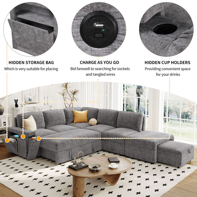 Merax  L-shaped Padded Modular Sofa with Storage