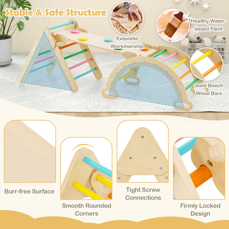 2-in-1 Wooden Kids Climber Toys with Triangle Arch Ramp