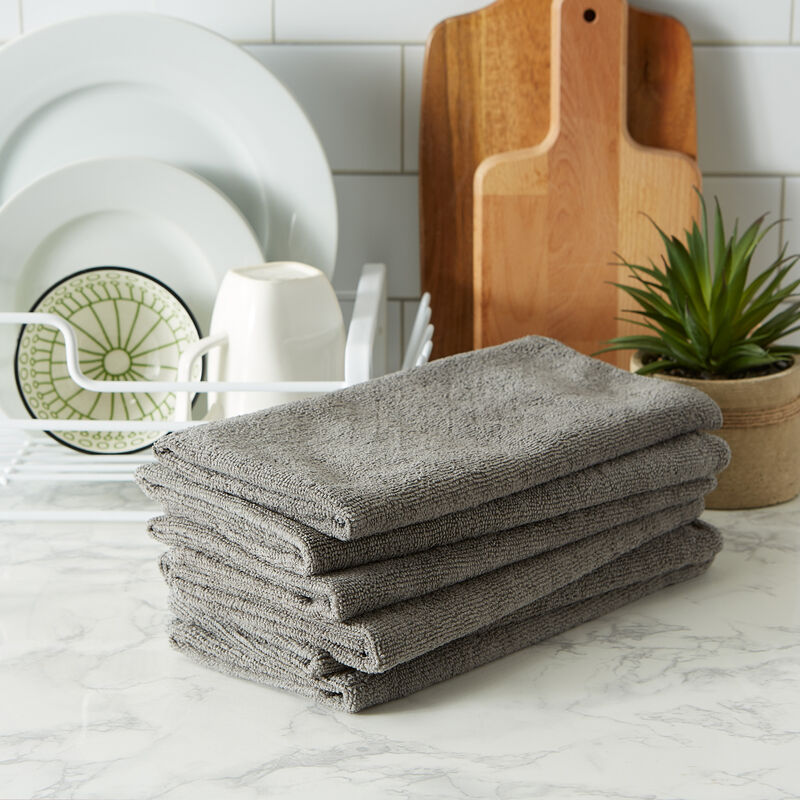 Set of 6 Solid Gray Popcorn Microfiber Rectangular Dish Towels 23.75" x 15.75"