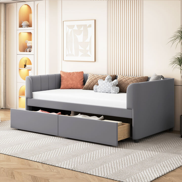 Merax Velvet Daybed with Backrest and 2 Drawers