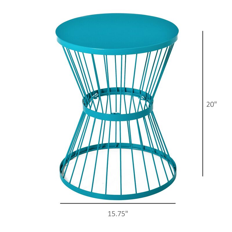 Blue Outdoor Accent: 16" Round Hourglass Steel Patio Side Table
