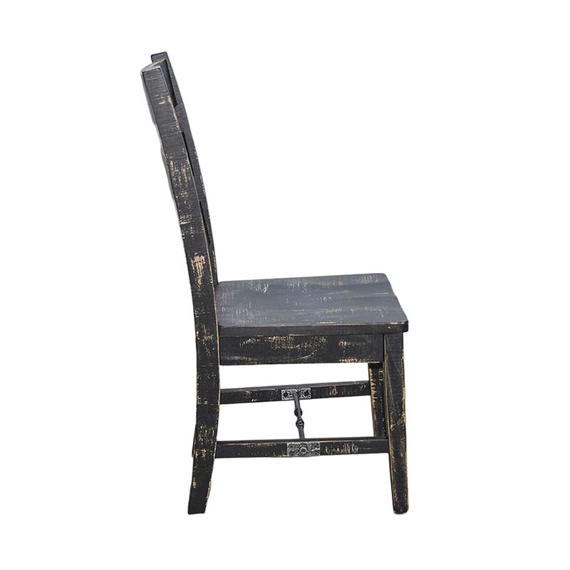 Rena Dining Chair Set of 2, Ladderback and Wood Seat, Black Mahogany - Benzara