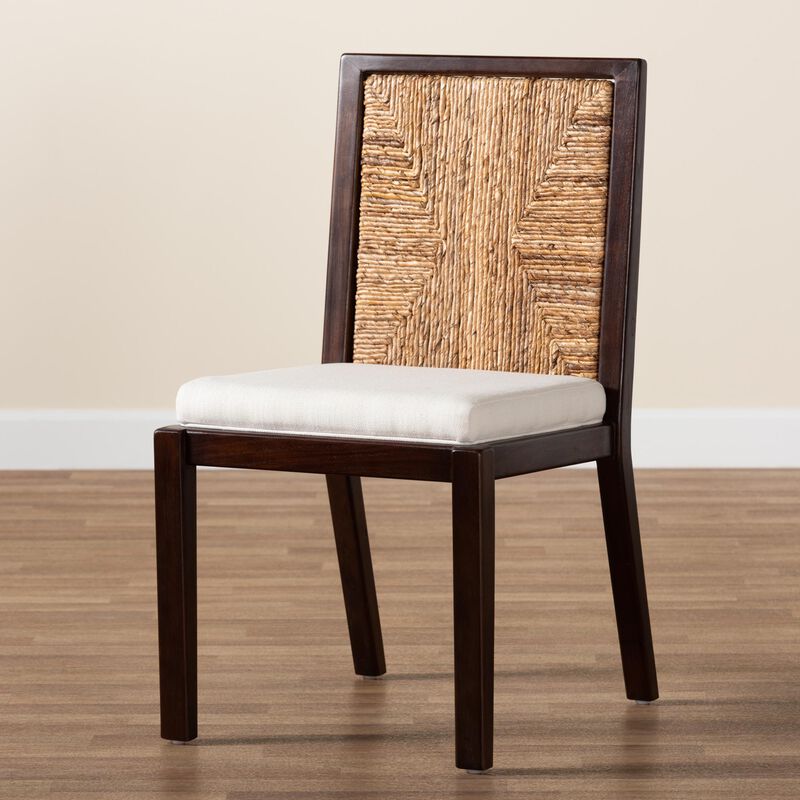Bali & Pari Joana Modern Dark Brown Mahogany Wood and Natural Seagrass Dining Side Chair