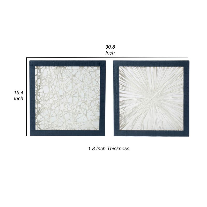 15 x 15 Botanical Wall Art Decor, Blue White Floral Canvas by Casagear Home - Benzara