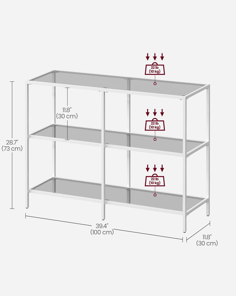 Stylish Console Table with 3 Shelves - Steel Frame, Tempered Glass, for Entryway or Living Room