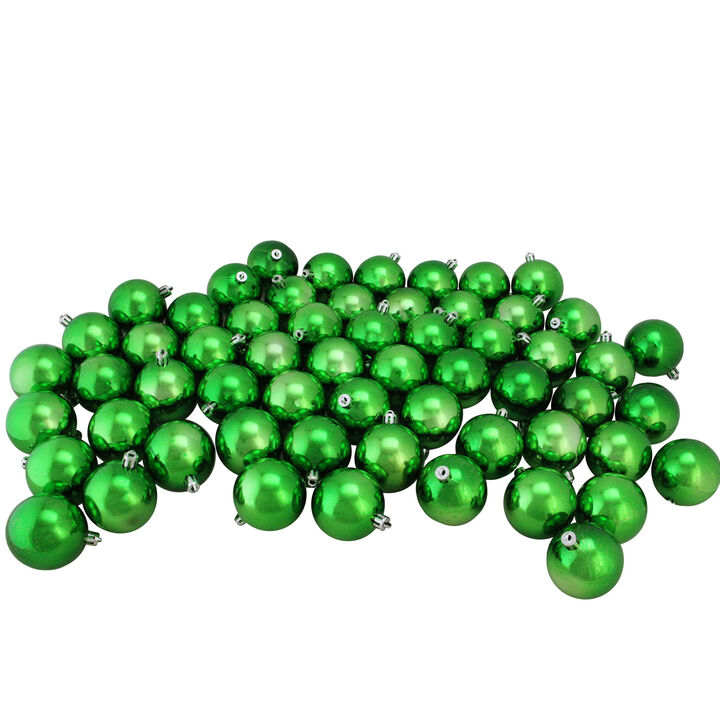 60ct Xmas Green Shatterproof Shiny Christmas Ball Ornaments 2.5" (60mm)