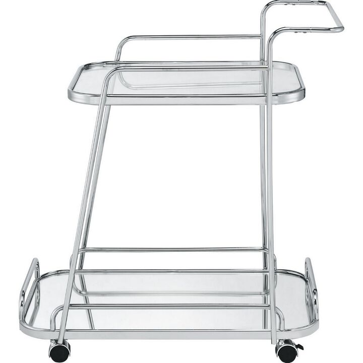 Clear Glass 2-Tier Serving Cart With Chrome Finish-Benzara