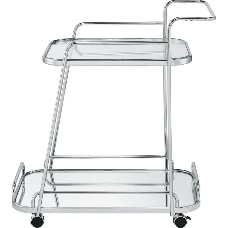 Clear Glass 2-Tier Serving Cart With Chrome Finish-Benzara