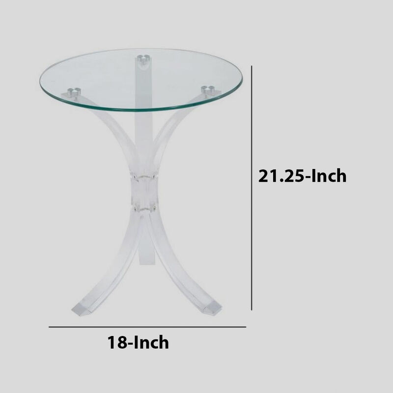 Contemporary Acrylic Accent Table With Glass Top, Clear-Benzara