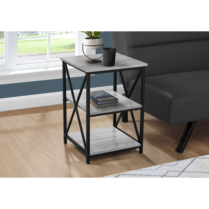 Monarch Specialties I 3596 Accent Table, Side, End, Nightstand, Lamp, Living Room, Bedroom, Metal, Laminate, Grey, Black, Contemporary, Modern