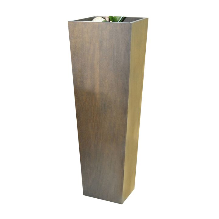 Jo 48 Inch Tall Flower Pot Planter, Hidden Indented Box, Dark Brown Veneer - Benzara