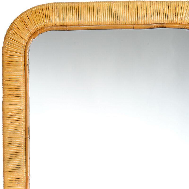 Mirror with Rectangular Woven Rattan Frame, Brown and Silver-Benzara