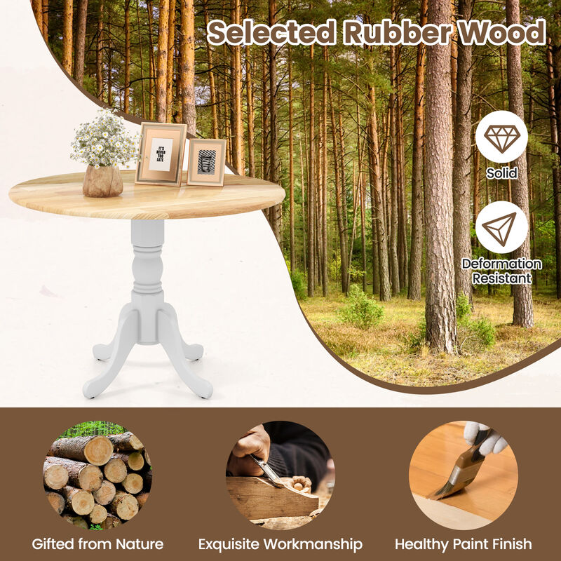 Wooden Dining Table with Round Tabletop and Curved Trestle Legs