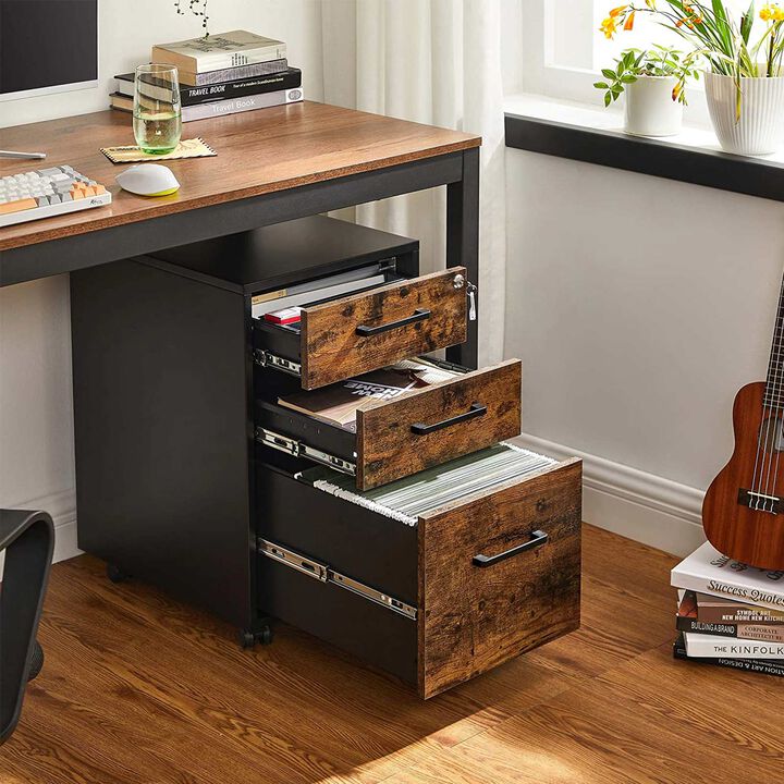 Mobile File Cabinet with Wheels and Lock for A4, Legal, and Letter Documents